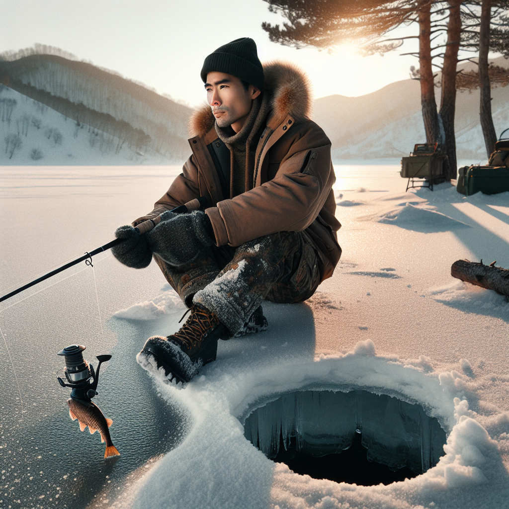 Practicing ice fishing